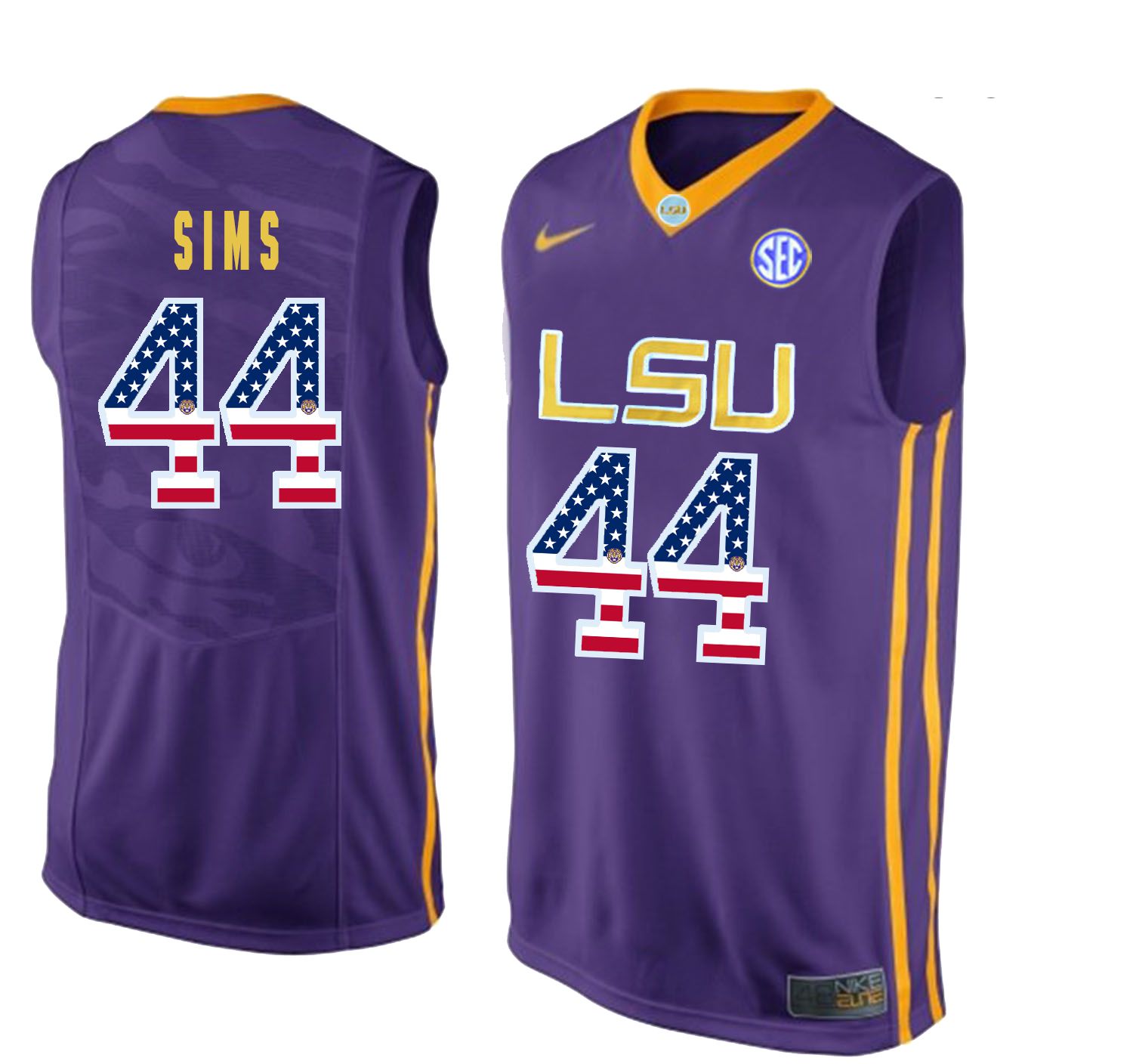 Men LSU Tigers 44 Sims Purple Flag Customized NCAA Jerseys